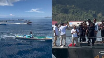 Haru, Puluhan Perahu Nelayan Iringi Kedatangan ASR-Hugua di Pulau Kaledupa Wakatobi