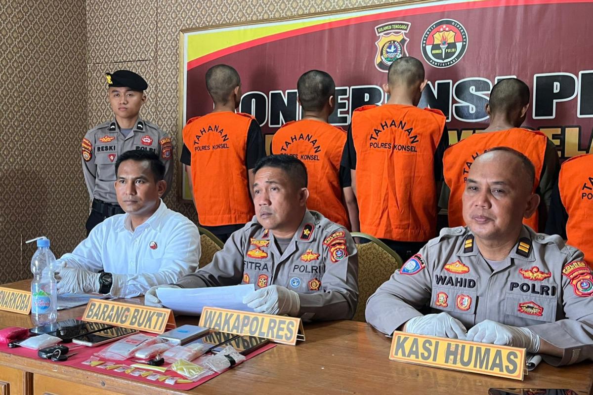 5 Pemuda Pengedar Sabu-sabu di Konsel Ditangkap, Terancam Bui 20 Tahun. Foto: istimewa.